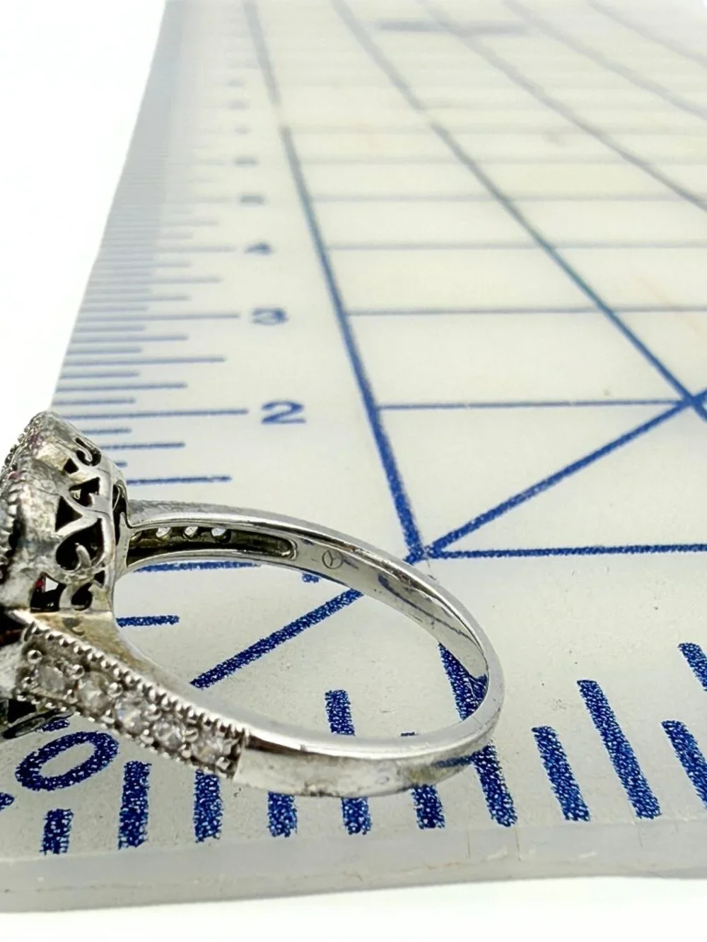 Dainty Art Deco Style Marked Sterling Silver Pink Lab Sapphire CZ Ring Sz 9
